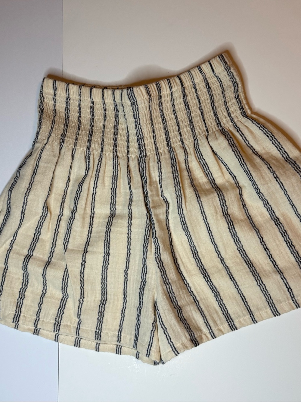 Lotus & Luna Smocked High-Waist Cream Striped Sailor Shorts